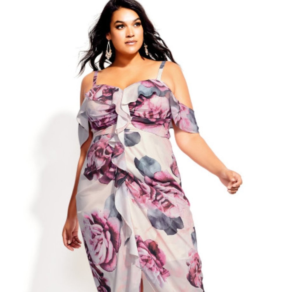 CITY CHIC Vintage Blooms Dress - Blush (Size 18)